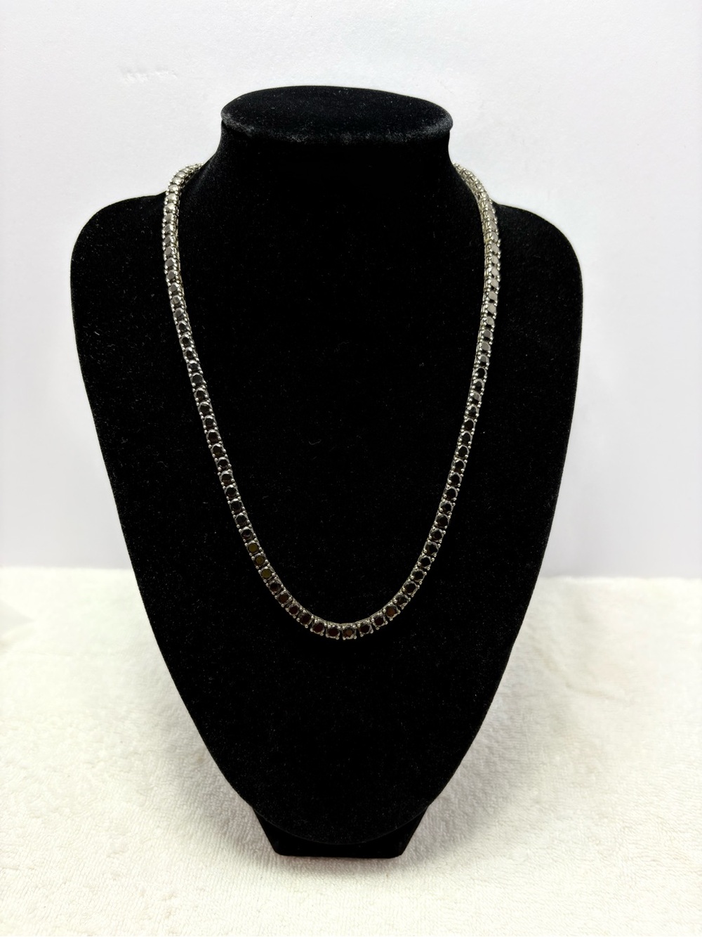 Gorgeous Pure Sterling Silver Black Spinel Tennis Necklace